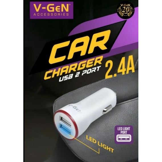 V-Gen Car Charger VCC2-25 Dual Port USB LED 2.4A / Adaptor Mobil Original
