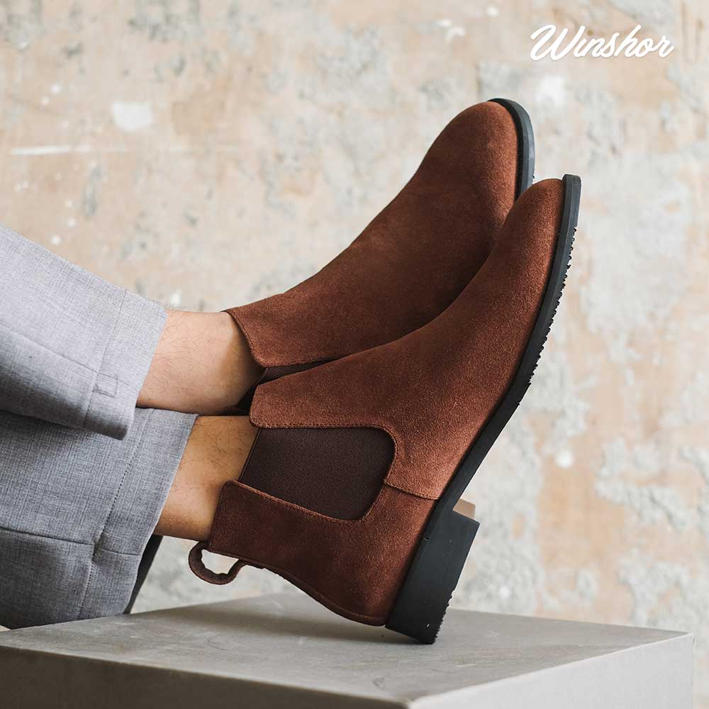 Sepatu boot kulit pria - Winshor - Tobiaz Brown suede
