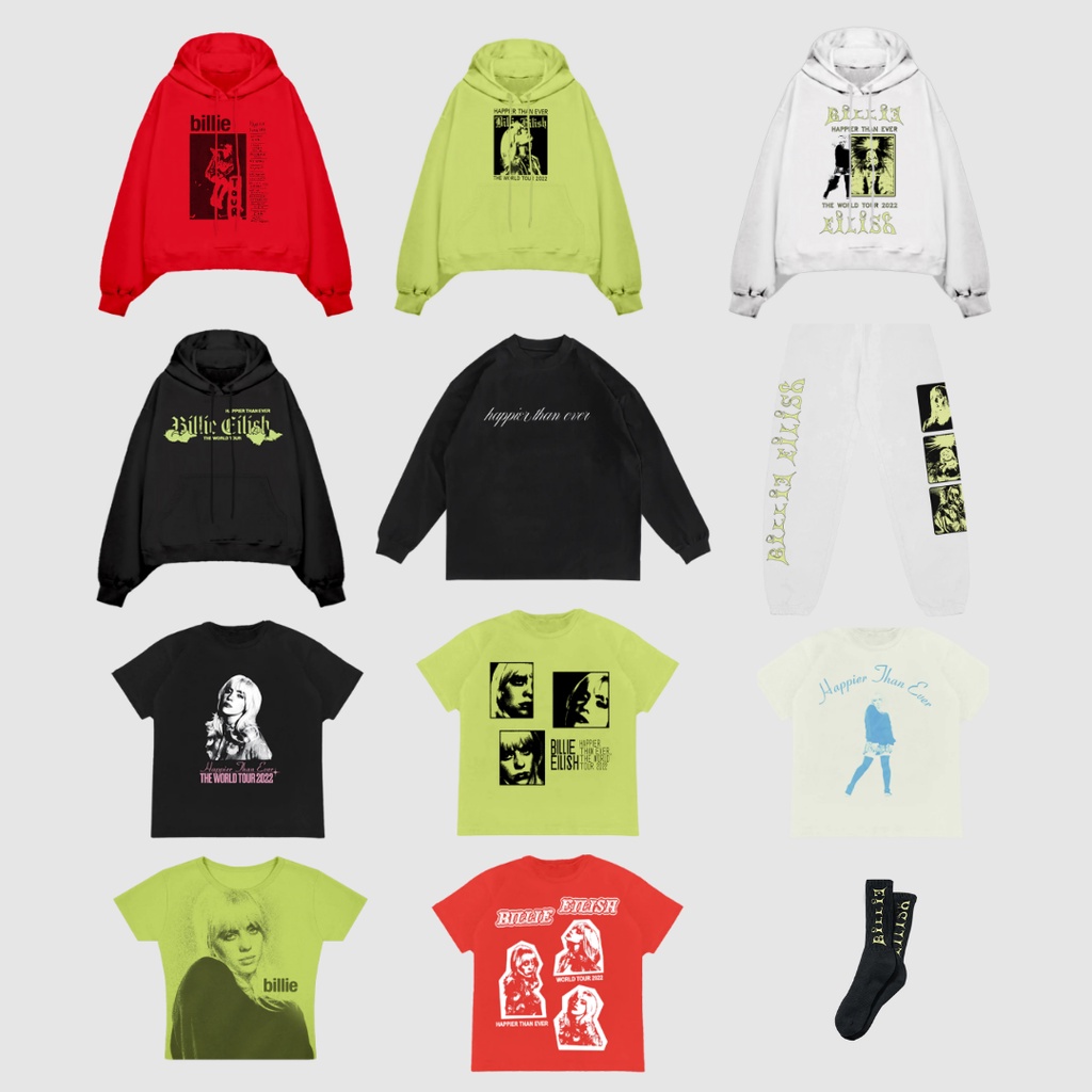 [PO] Billie Eilish World Tour 2022 & Happier Than Ever Merch - Get Involved Red/Black/Look Away Off 