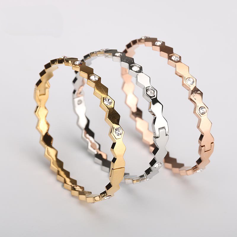 Gelang bangle HEXAGONAL ZIRCON titanium kualitas import korea anti karat