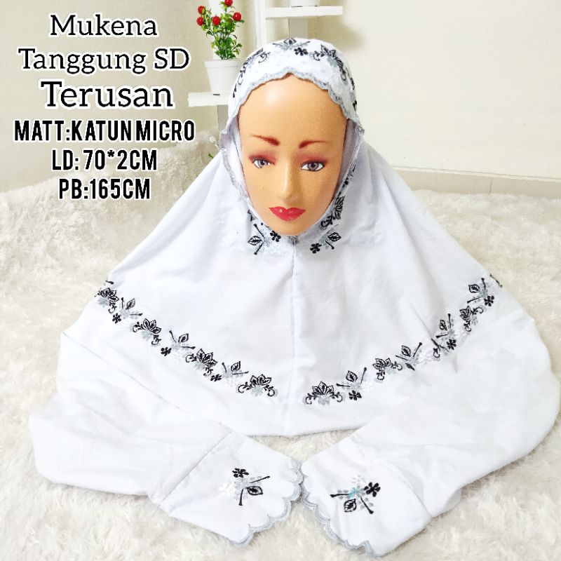 Mukena Anak Tanggung SD Kelas 345 Terusan Bordir Mukenah Lajuran Anak Sd Motif Kalung Warna Putih