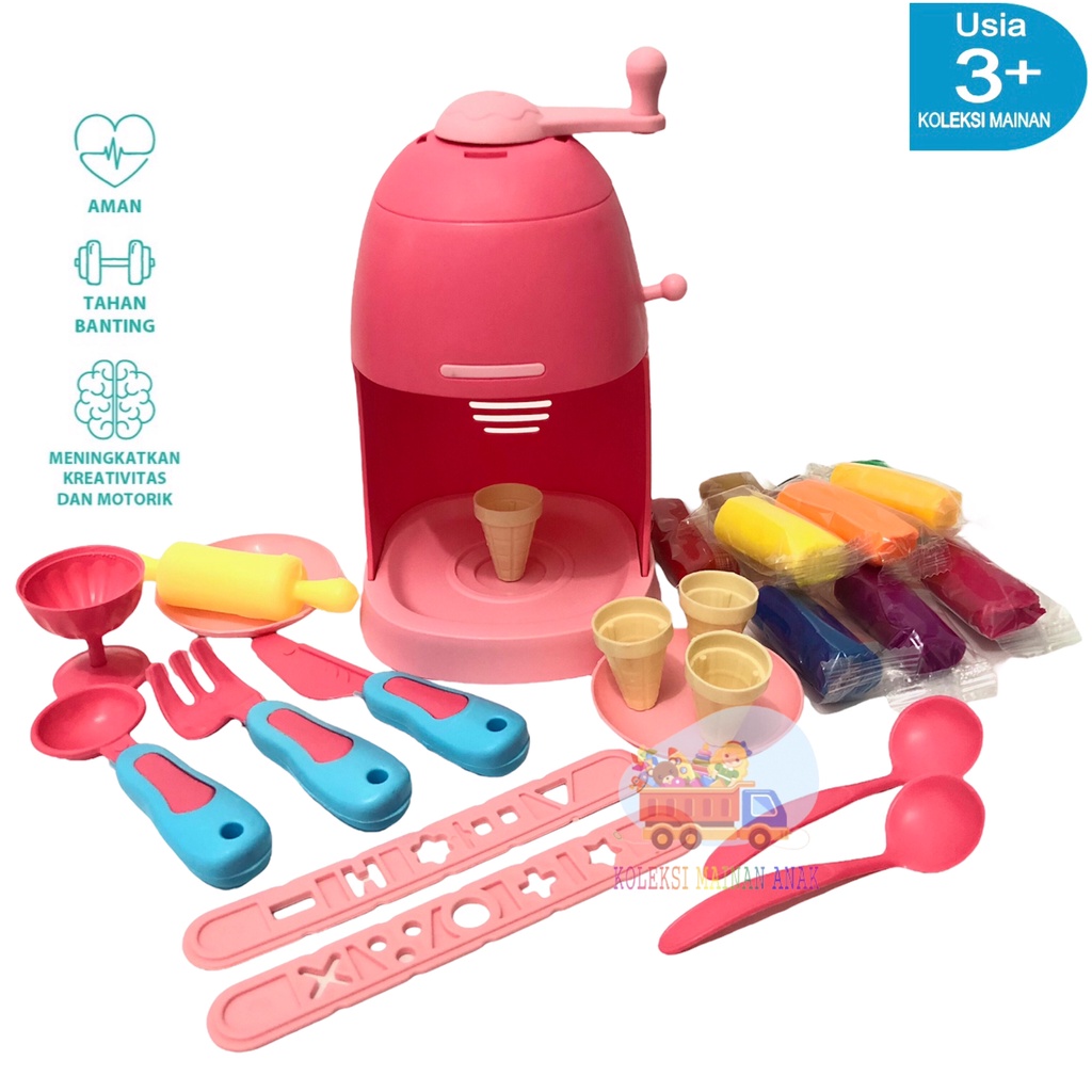 nerasinday - mainan mesin lilin anak play fun doh ice cream machine set es krim warna