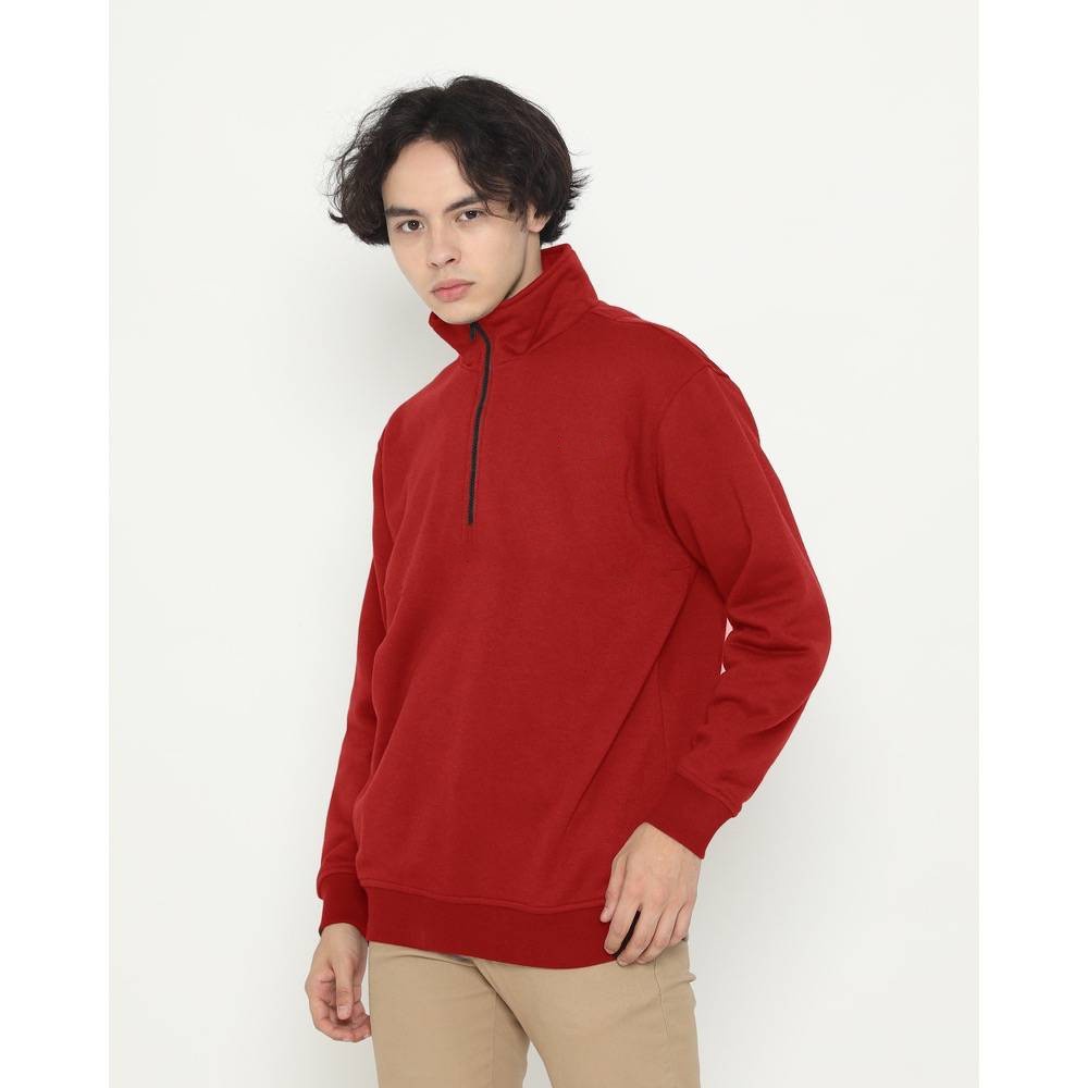 sweater halfzip merah pria / crewneck cn polos halfzip merah pria wanita / sweatshirth halfzip merah