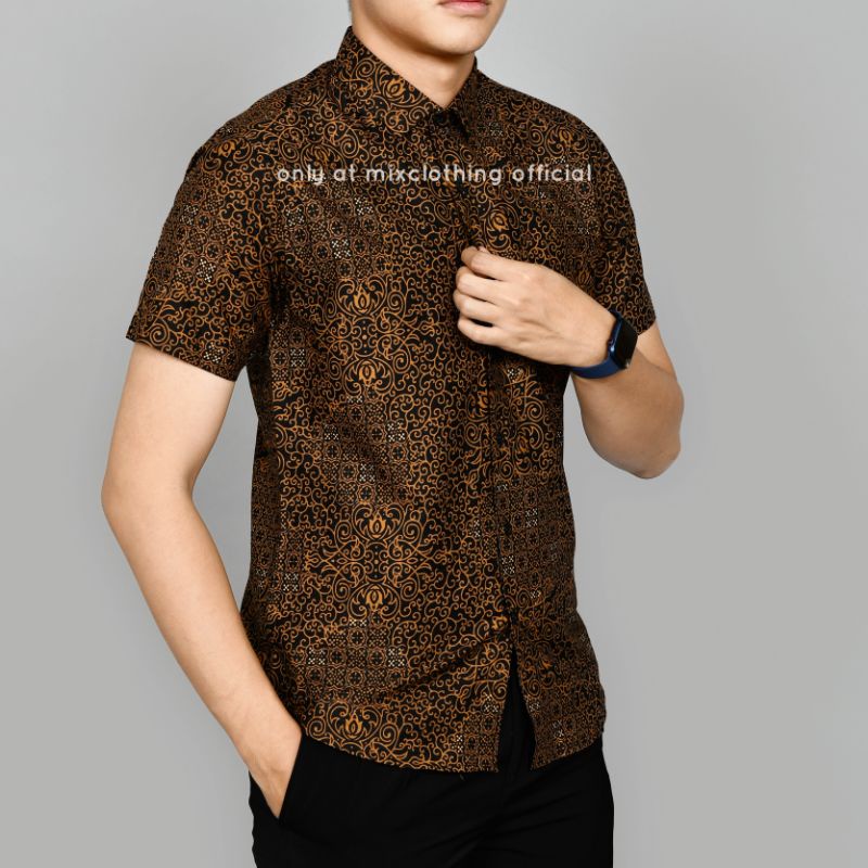 Baju Batik Pria Slimfit Kemeja Lengan Pendek Slim Premium Kode 2021