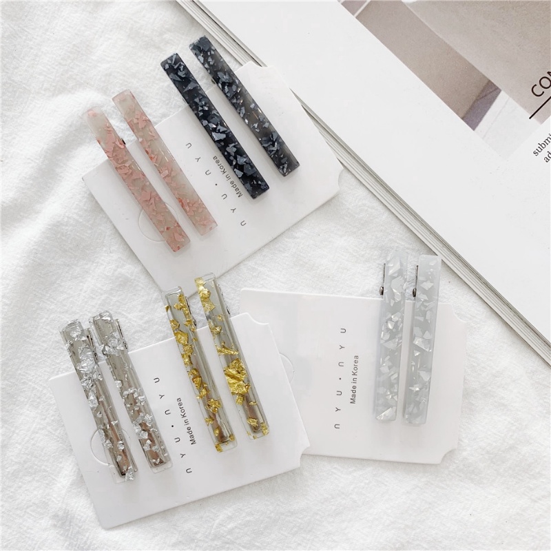 Magic789 2 Pcs/Set Trendi Bersinar Payet Akrilik Rambut Klip Jepit Untuk Wanita Gadis Fashion Resin Jepit Rambut Korea Aksesoris Rambut