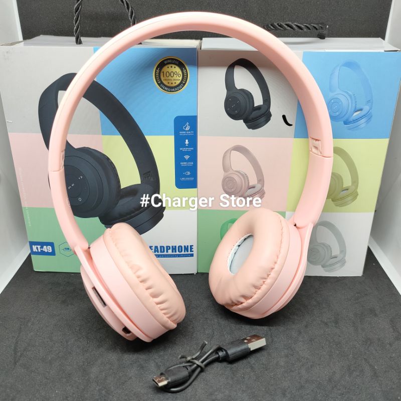 Headphone Bluetooth Macaron Bando KT-49 / Headset Wireless Stereo Musik Extra BASS