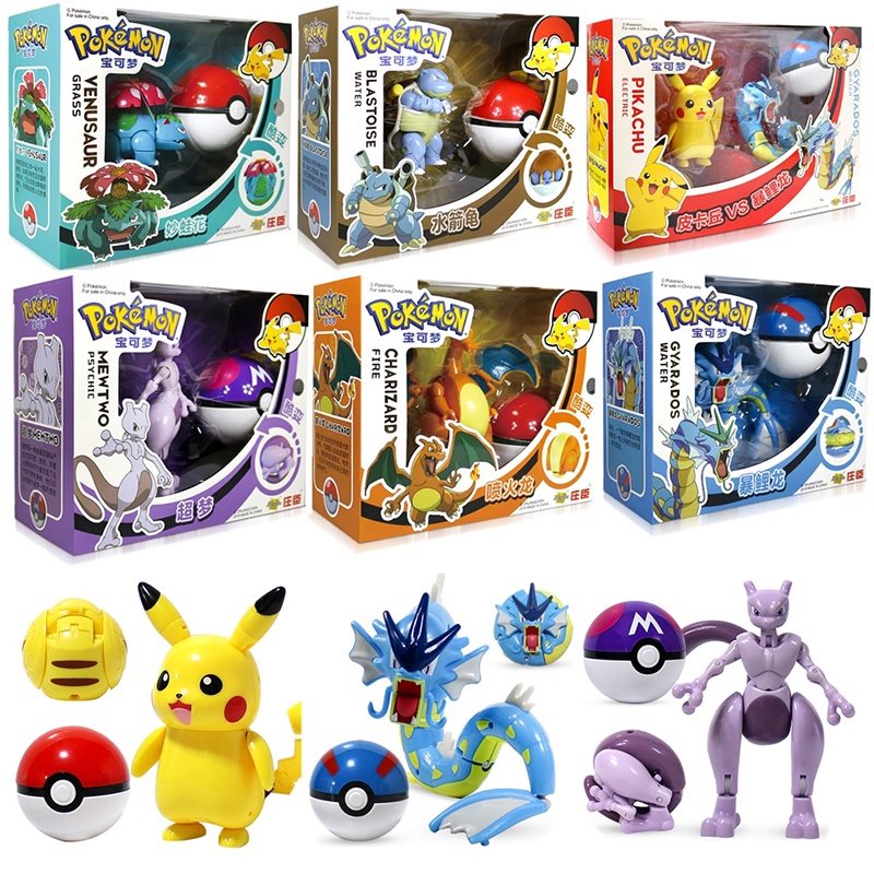 Pokemon 12model Dengan Box Pokeball Anime Figure Model Pikachu Eevee Mewtwo Charizard Boneka Mainan Anak