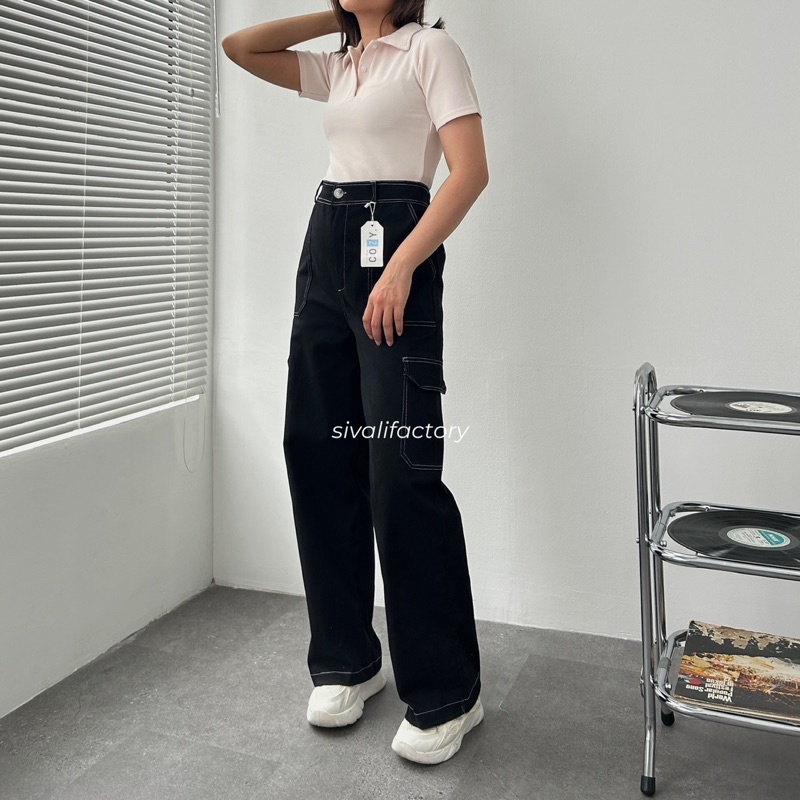 SIVALI Sydney Cargo Pants - Highwaist Loose Cargo - Celana Kargo Wanita - Baggy Pants