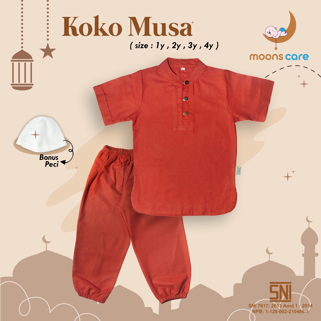 (BONUS PECI) KOKO MUSA BAHAN LINEN PREMIUM - KOKO BAHAN AMAN UNTUK KULIT SENSITIF BAYI - KOKO MUSA SUDAH FREE PECI -MOONS CARE baju koko bayi anak laki laki pakaian muslim linen anak laki laki 1 - 4 tahun premium model kekinian simple elegan stelan baju