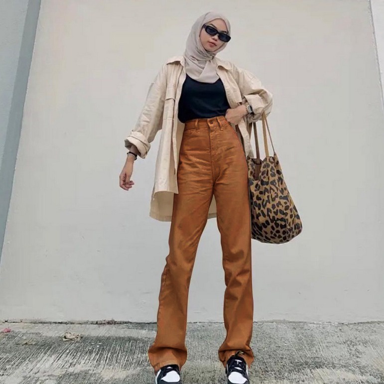 HOPYLOVY Celana Highwaist Kulot Jeans Wanita Nadlin