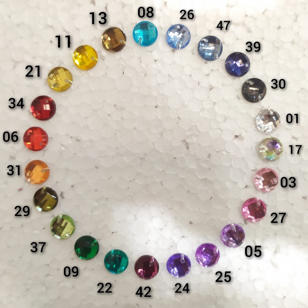 Payet / Diamond Kristal Akrilik Jahit Grade A Bulat 10 mm, per pak, 2000 pcs [Grosir]