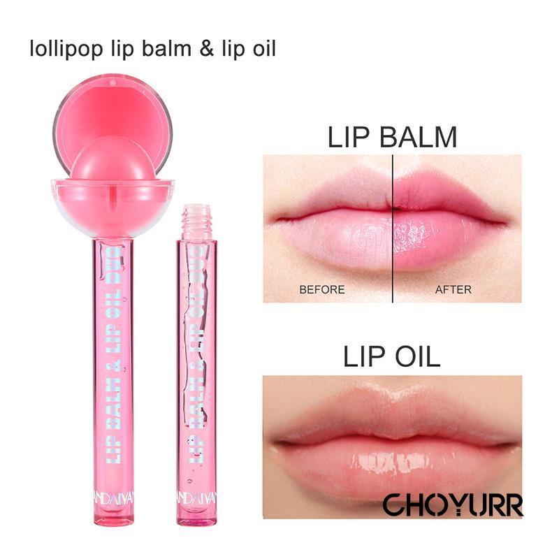 【COD】2 In 1 Lip Balm &amp; Lip Oil Kiss Beauty Rose Bentuk Lollipop Riasan Minyak Bibir Lollipop Lipstik Pengubah Warna Pelembab Lip Gloss-CH