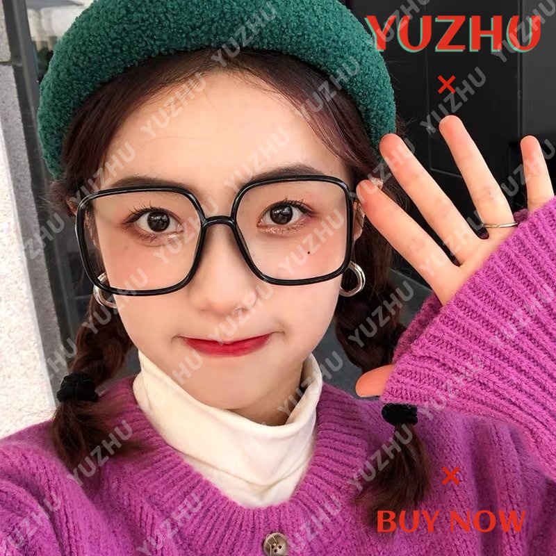 (YUZHU) Ins Fashion Kacamata Bingkai Persegi Untuk Wanita Oversized Hitam Anti Blue Light Eyeglasses