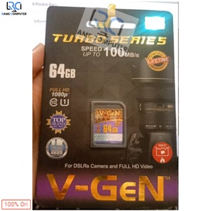 MEMORI SD CARD V-GEN TURBO SERIES 64GB 100MB/S CLASS 10 FOR DSLRs Kamera full hd video