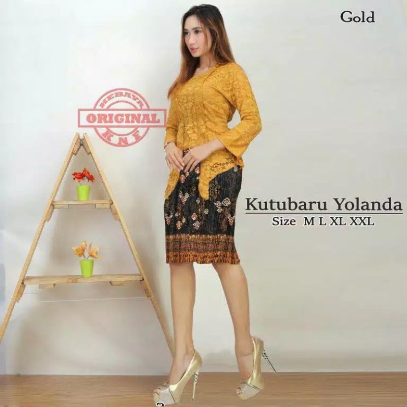 SETELAN KEBAYA KUTUBARU BROKAT + ROK PLISKET BATIK PENDEK UKURAN JUMBO BAJU KEBAYA WANITA MUSLIM MOD