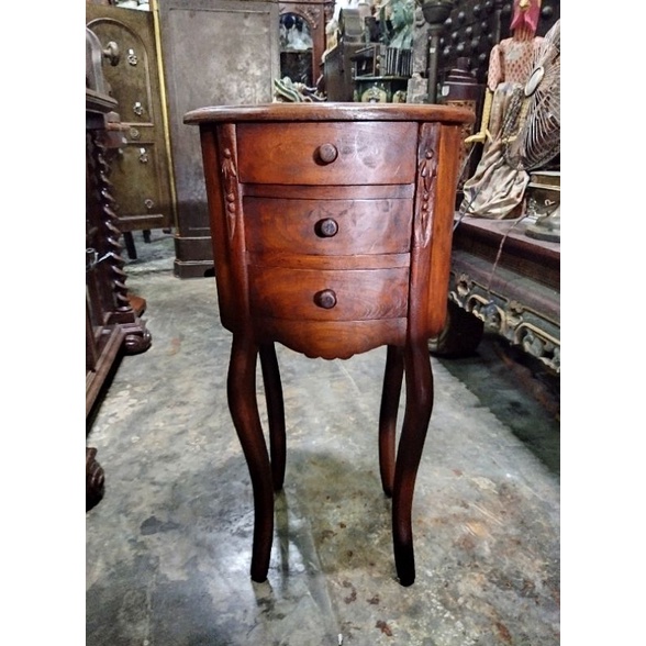 Meja Sudut Meja Nakas Bulat Kayu Jati Jadul