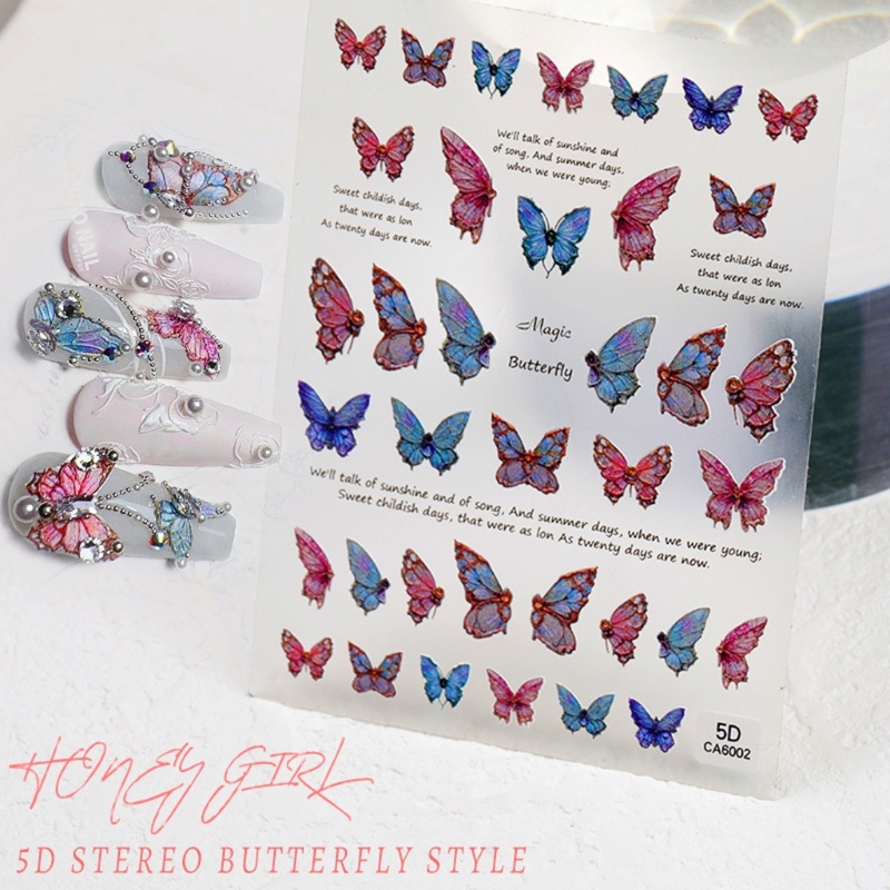 Siy 5D Timbul Stiker Kuku Perekat Diri Perlengkapan Nail Art 5D Nail Decoratrions