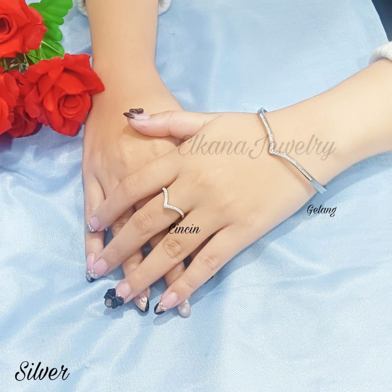 GELANG SERUT+ CINCIN V BANGKOK PERMATA ZIRCON FASHION Perhiasan super berkelas korea anti karat dan anti luntur