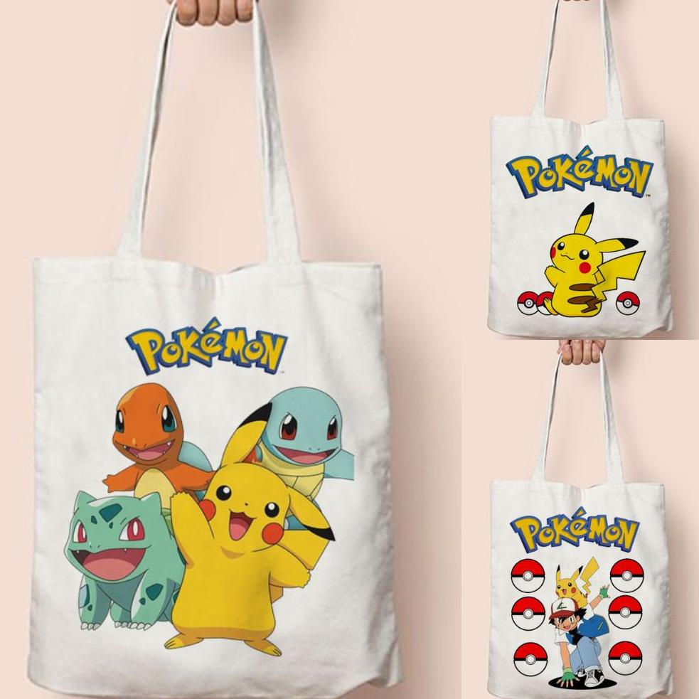 murah Totebag Tote Bag Pokemon Pikachu Lucu Tas Laptop Buku Sekolah Anak Goodie Bag Ultah Ulang Tahu