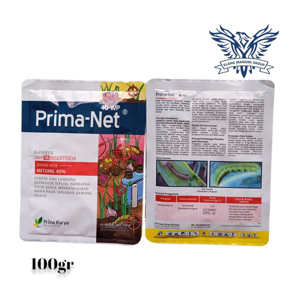 Insektisida PRIMANET PRIMA NET 40 wp 100gram bahan aktif : Metomil 40% Dangke dumil dupont lanate