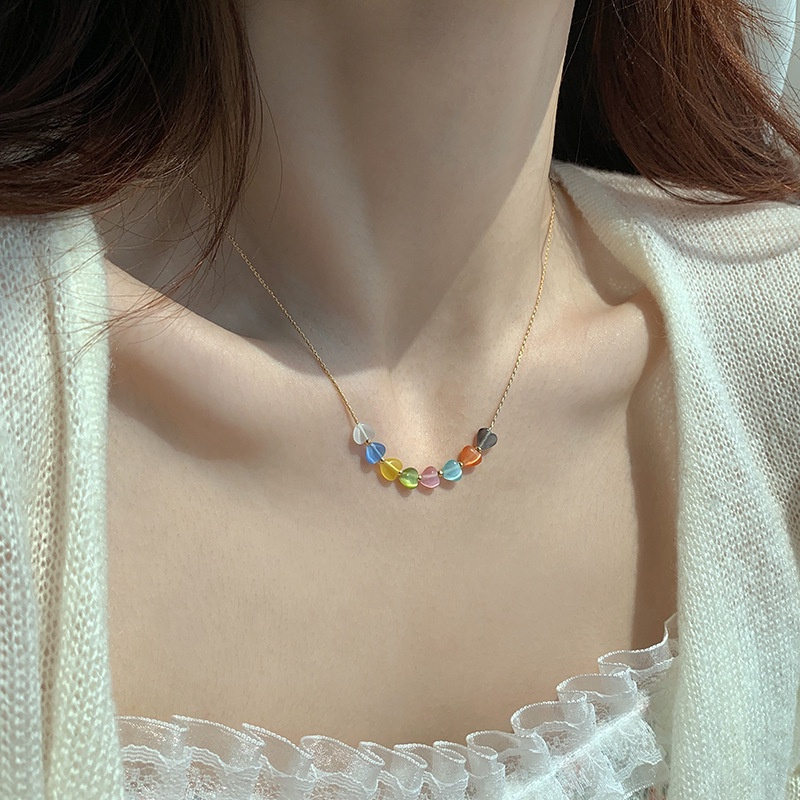 Kalung Mata Kucing Cinta Warna-Warni Ins Style Multicolor Love Women Necklace