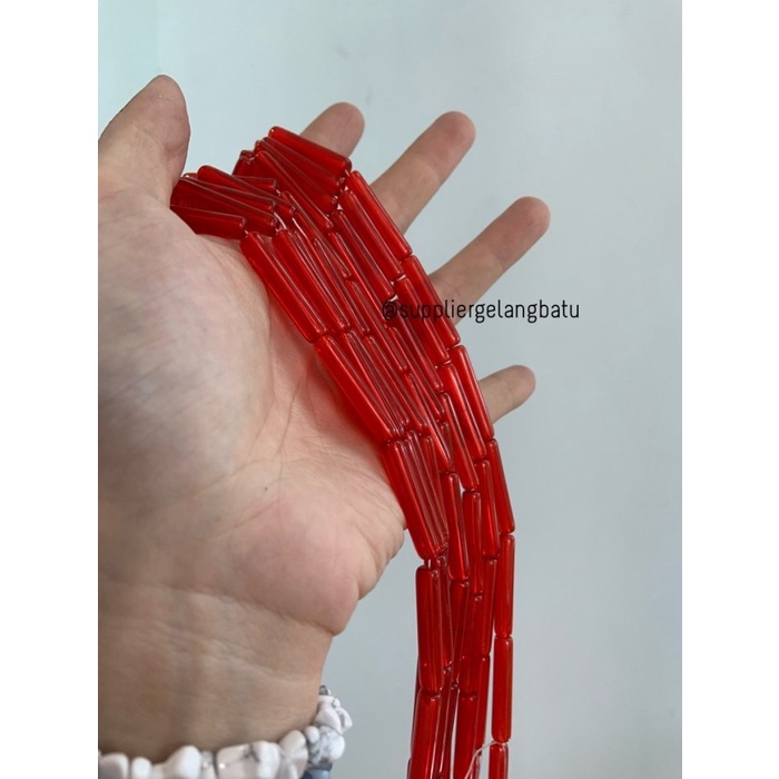 manik glass bead SOFT red quartz 30 x 5mm bahan prakarya gelang kalung