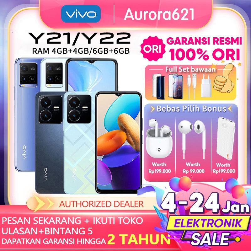 Jual VIVO Y22 Vivo Y21 Vivo Y21A RAM 4GB+1GB ExtenDed ROM 64GB GARANSI