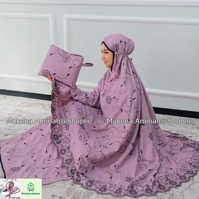 MUKENA.AMINAH MUKENA DEWASA GRACELLA PLATINUM BUNGA TERATAI JUMBO FULL BORDIR KATUN