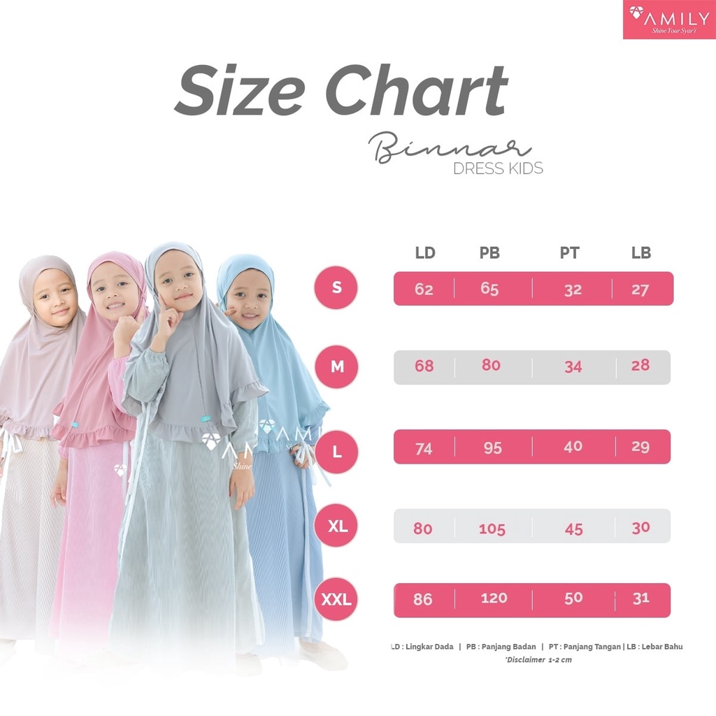 BINAR DRESS KIDS BY AMILY GAMIS SYARI MURAH CANTIK BAJU ANAK