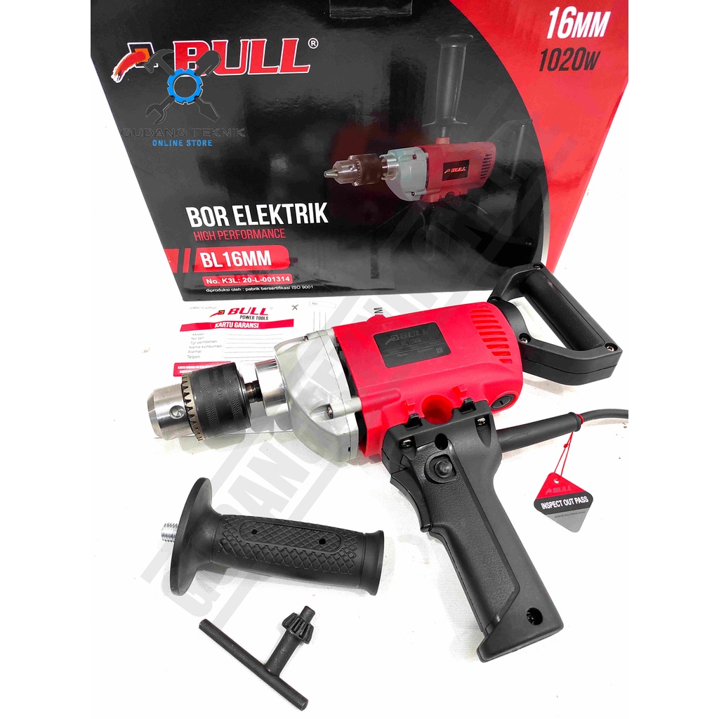 Mesin Bor Tangan 16mm BULL BL16mm / Mesin Bor Besi Listrik 16mm BL-16 / Elektrik Drill 16mm BL 16 mm BULL