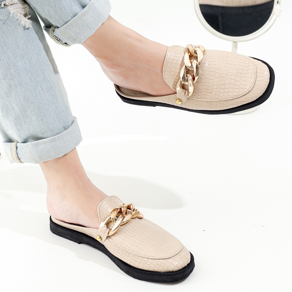 Sepatu Mules Wanita / Sepatu Slip On Wanita / Sendal Mules / Sepatu Rantai Wanita / Sandal Kasual Wanita TINOCHI CHAINY