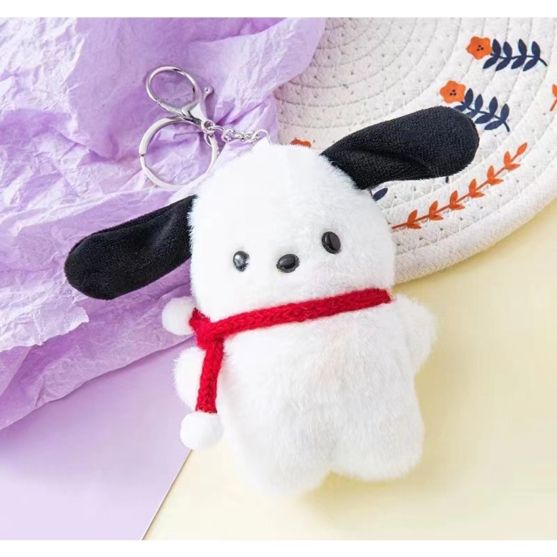 Sera Korea syal merah lucu Pochacco gantungan kunci liontin ponsel gadis shell plush aksesoris boneka ornamen