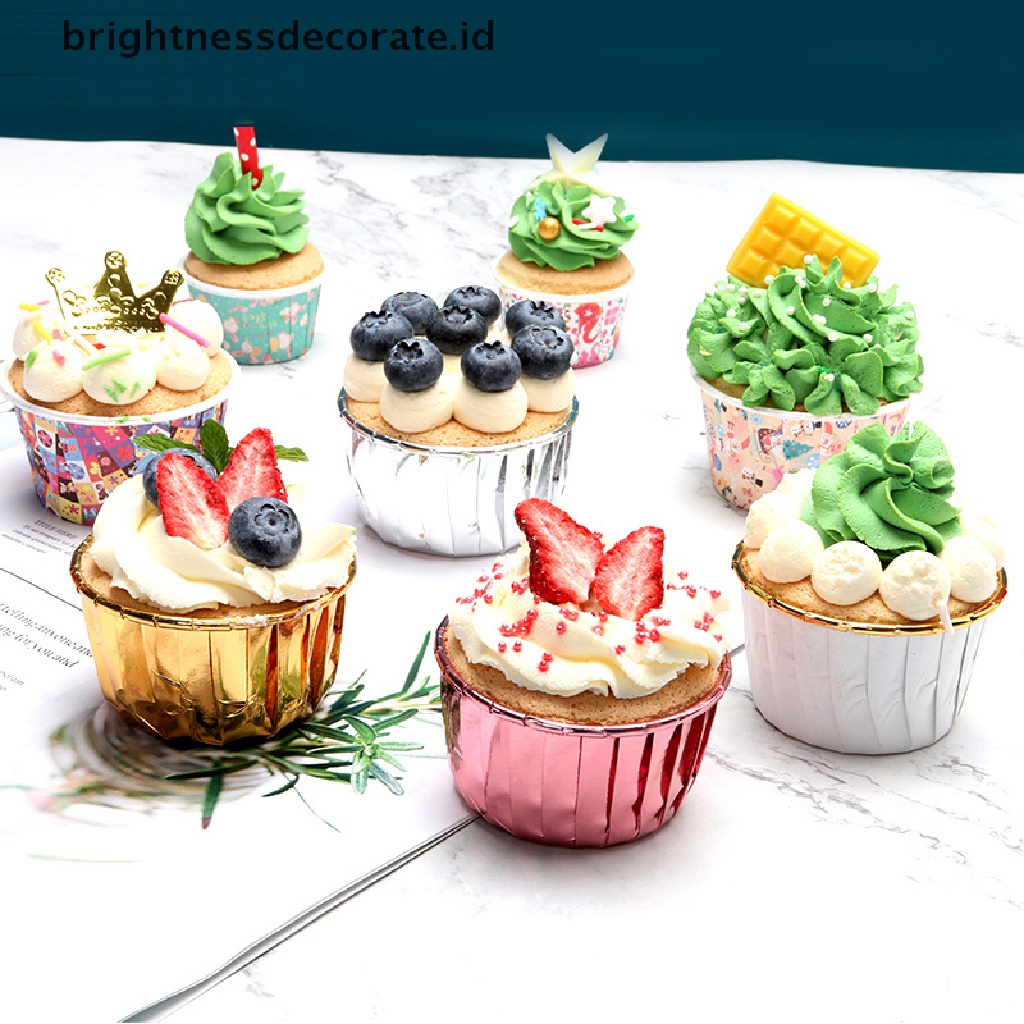 [Birth] 50pcs/pack Cupcake Liner Pembungkus Kue Baking Cup Tray Case Kue Kertas Gelas [ID]