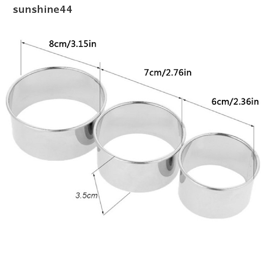 Sunshine 3Pcs/Set Stainless Steel Round Dumplings Cutter Cetakan Stamper Adonan Kue Kering Bulat.