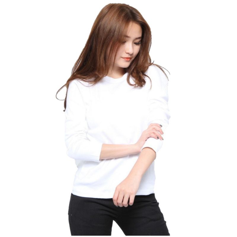 KAOS POLOS OVERSIZE PUTIH WHITE LENGAN PANJANG ROUND NECK COTTON TC 30S