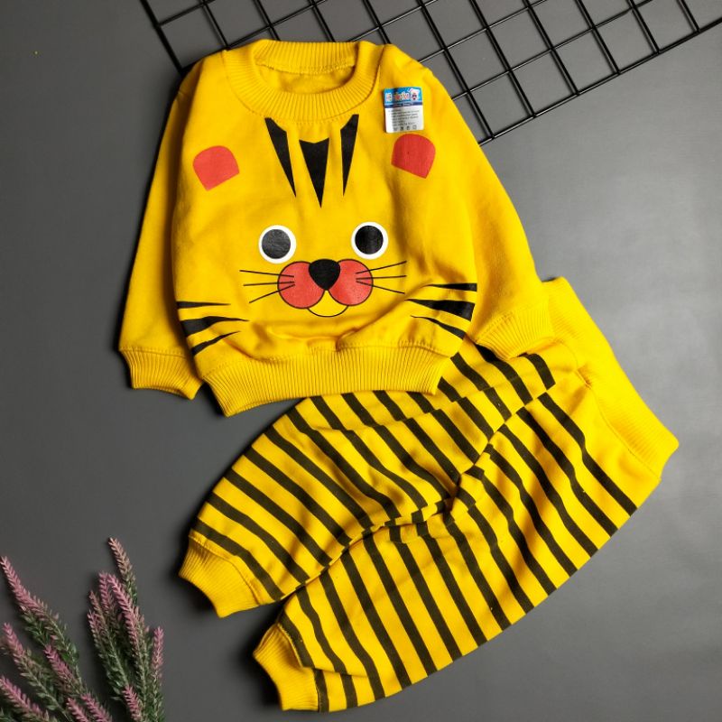 setelan sweater mantel bayi murah 0-12 bulan motif tiger