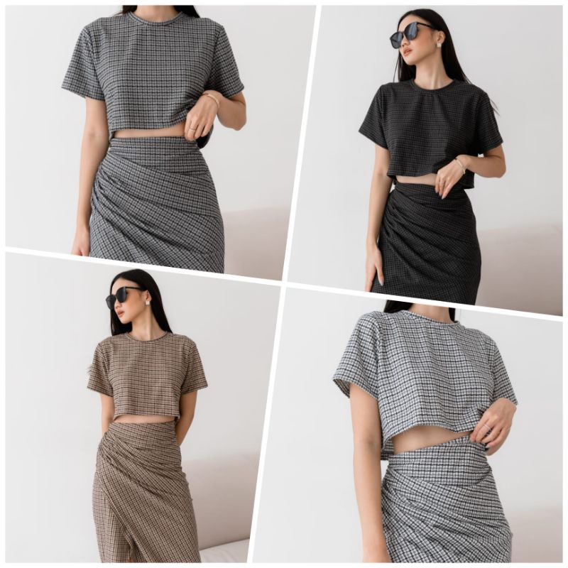 ♡ PREMIUM ♡ ORIGINAL ! BRIELLIE 2 IN 1 TEXTURE PATTERN KNIT SET CROP BLOUSE WITH ASYMMETRIC  SKIRT / SETELAN ATASAN PENDEK &amp; ROK ASIMETRIS