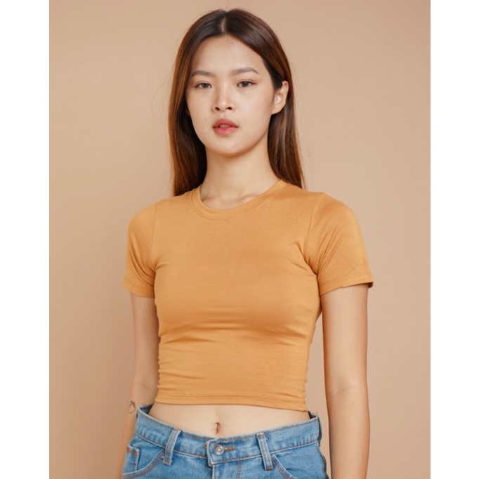 CAVALU Kaos Crop Top Basic Tee Kaos Atasan Wanita Korean Style Baju Korea 025