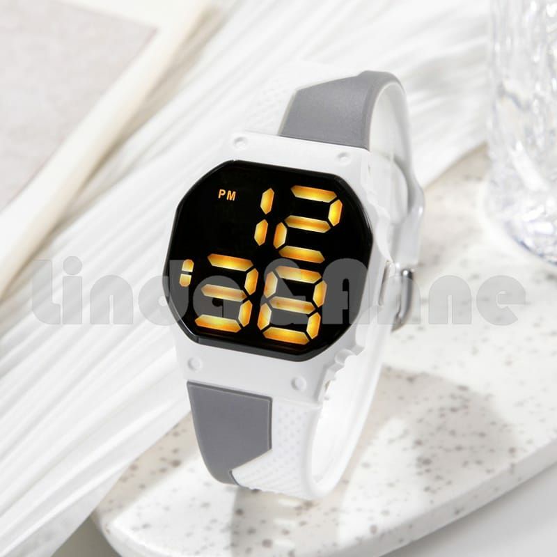 Jam Tangan Led Sporty Kasual Anti Air Pria Wanita Hari Tanggal Aktif