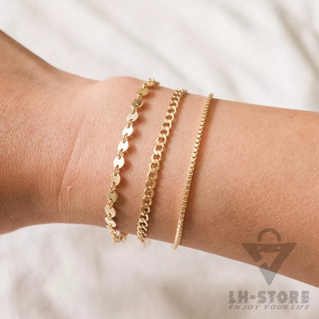 Gelang Tangan Titanium Pria Wanita  Rantai kotak  Model Milano Italy Silver &amp; Gold Anti Karat Terbaru