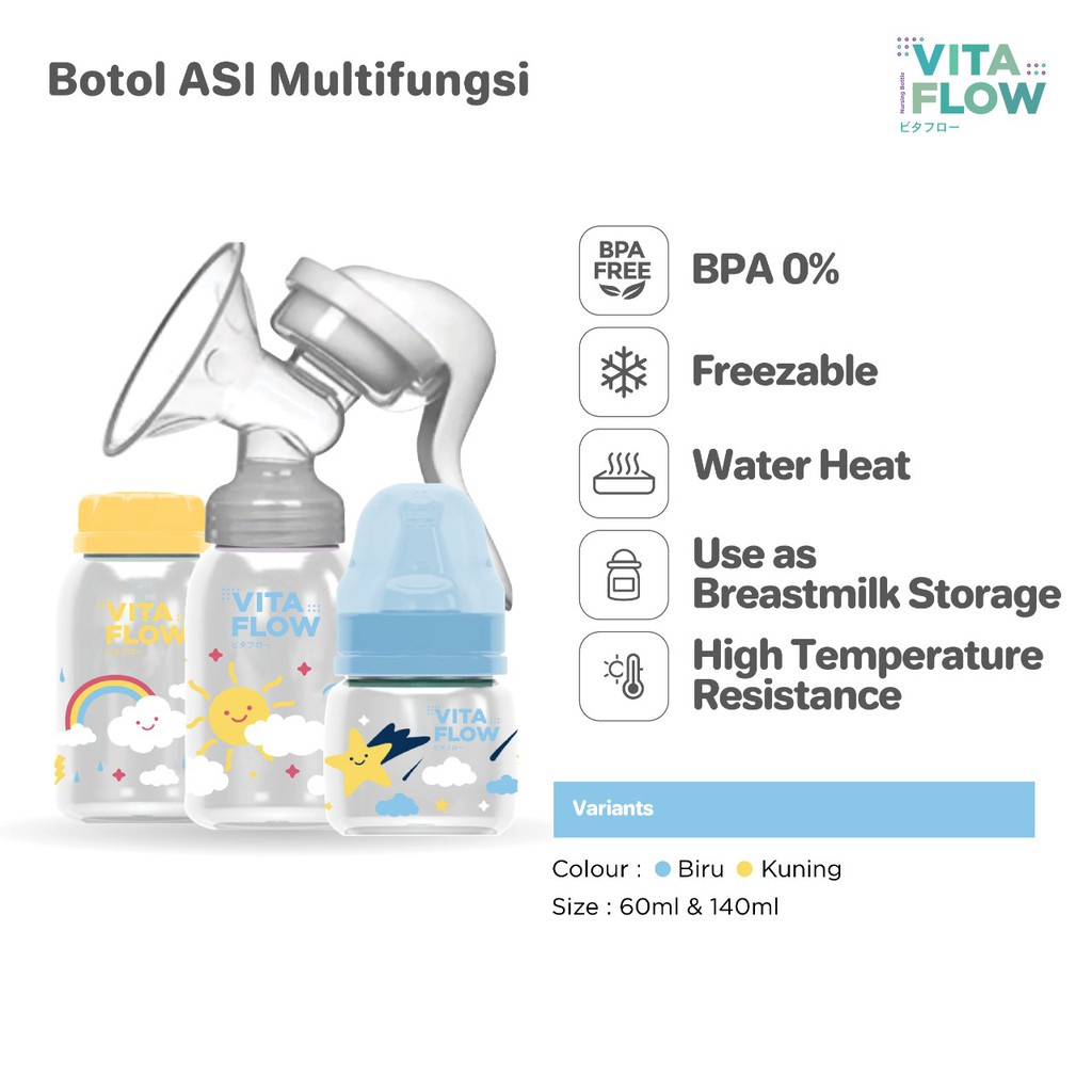 Vitaflow Botol Penyimpanan ASI ukuran 140ml &amp; 60ml
