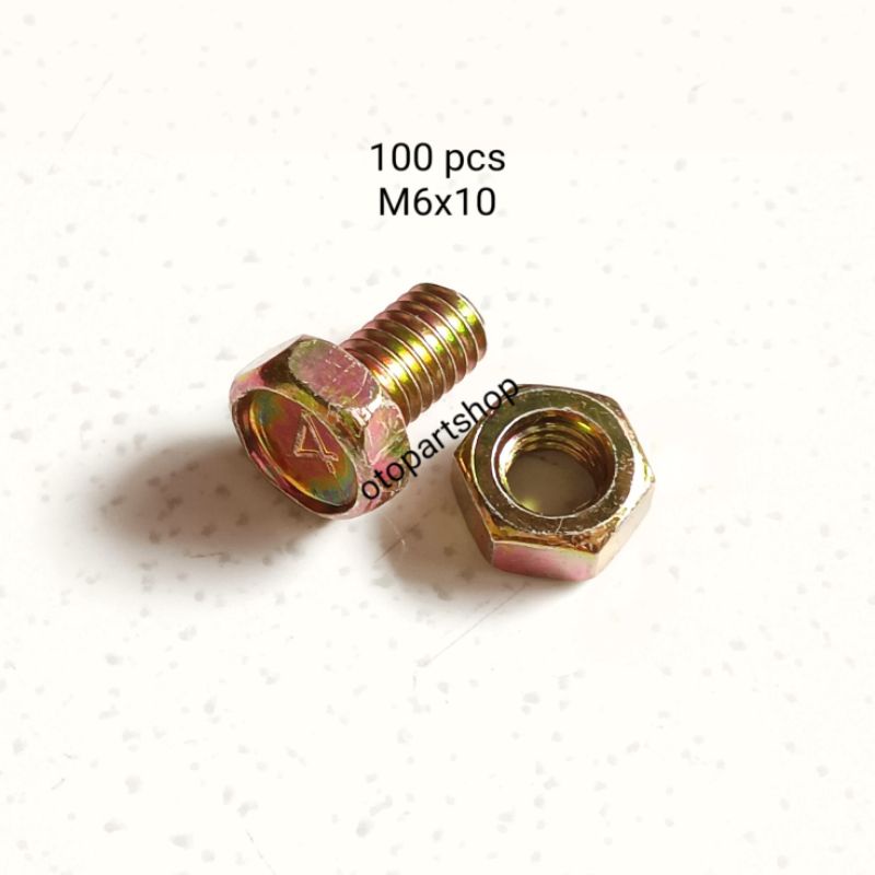 100 Pcs Baut Mur M6x10 ( Baut 10 )