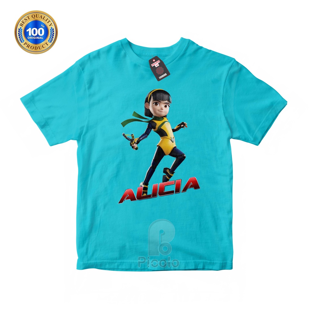 (FREE NAMA) BAJU KAOS ATASAN ANAK MOTIF KARAKTER ALICIA EJEN ALI Bahan COTTUN