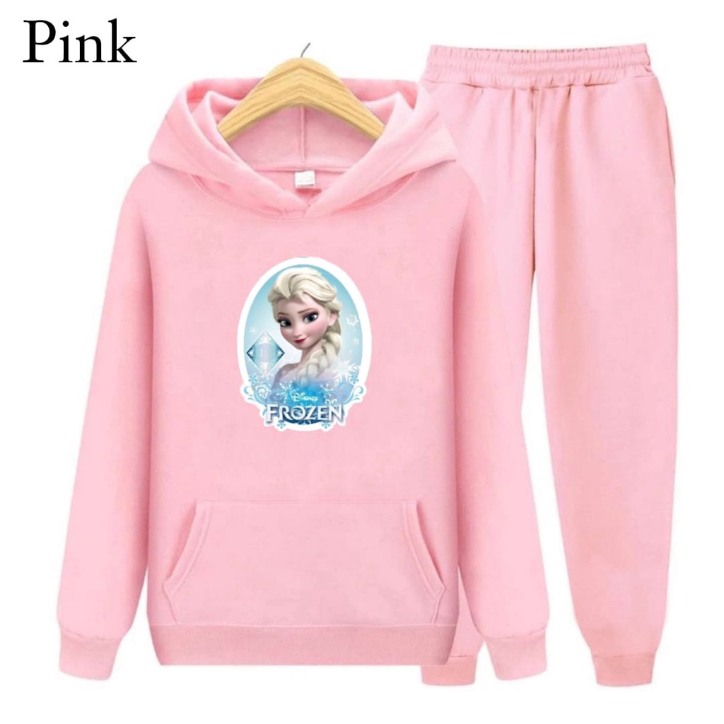 Hzl_outfit Setelan Sweater Hoodie Frozen Anak Perempuan S.M.XL