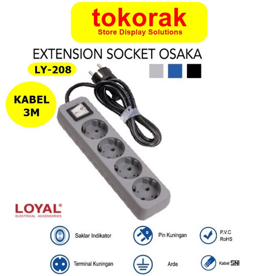 STOP KONTAK COLOKAN OSAKA 4LB 3MTR LY- 208 LOYAL EXTENTION SOCKET