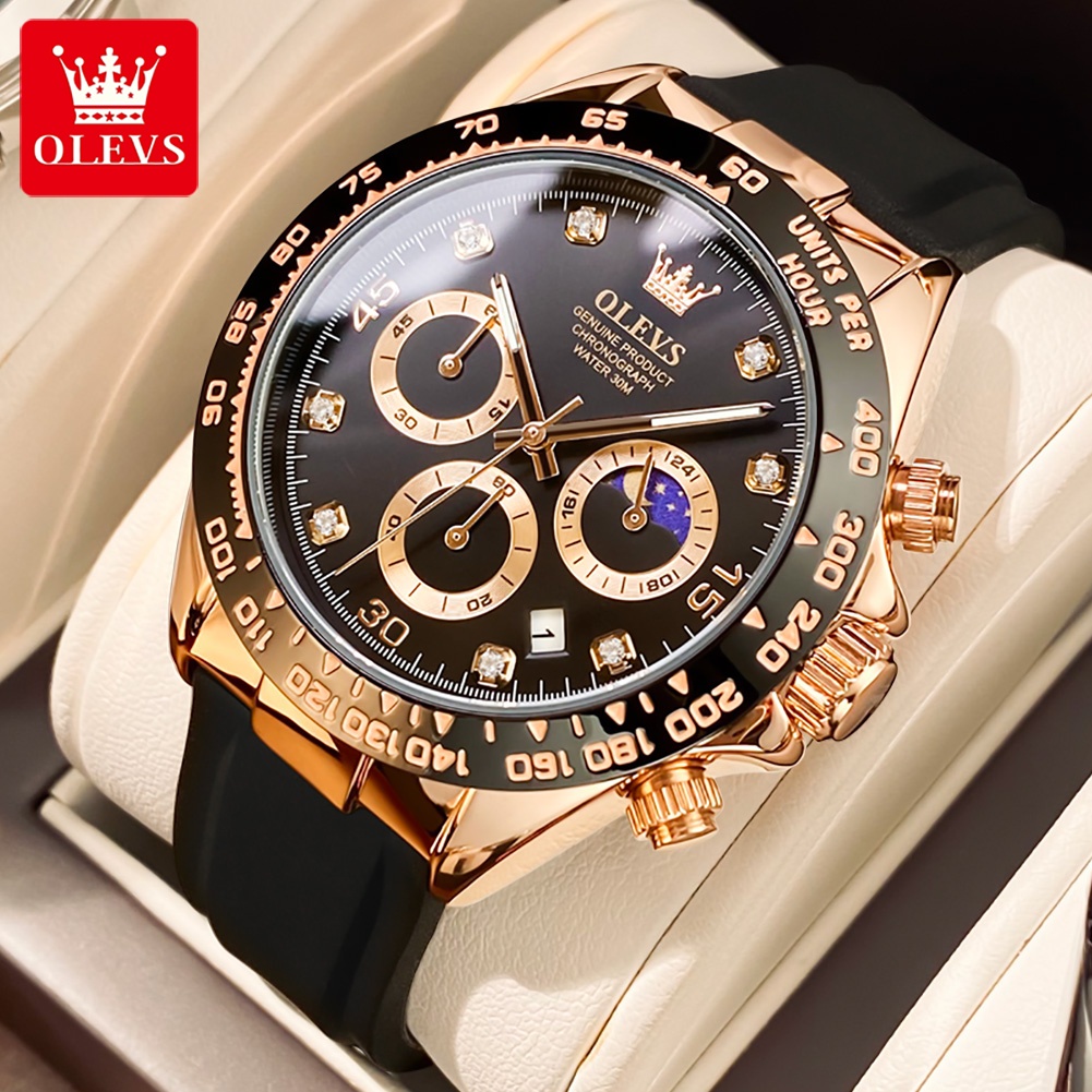 OLEVS Jam Tangan Pria Anti Air Original Keren Tahan Led Hitam Luxury Chronograph Watch Men Multifungsi Terbaru Mewah