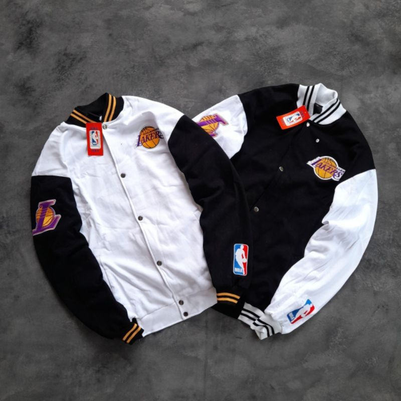 JACKET VARSITY LAKERS NBA FULL BORDIR AUTHENTIC PREMIUM