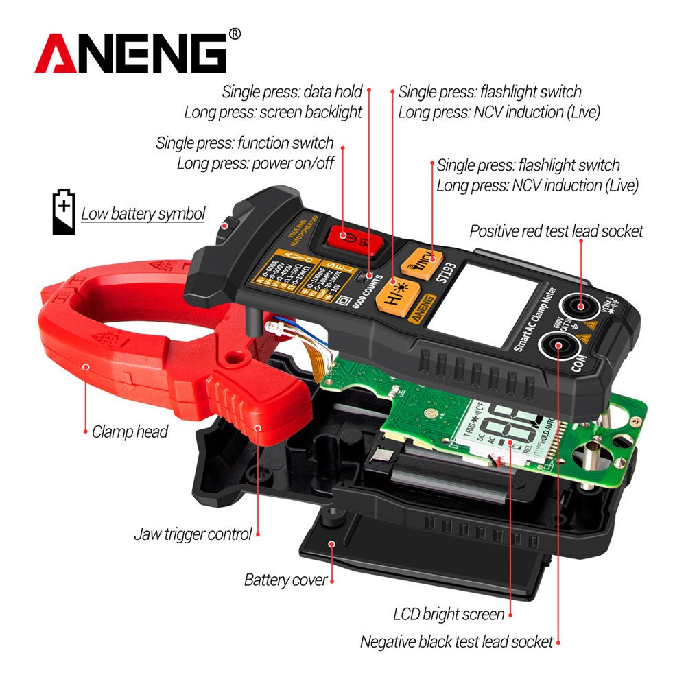 ANENG Digital Multimeter Voltage Tester Clamp - ST193 - Red