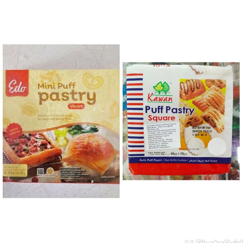 

Edo mini puff pastry sheet 375gr / 5x75gr ukuran 14x14x2,5cm