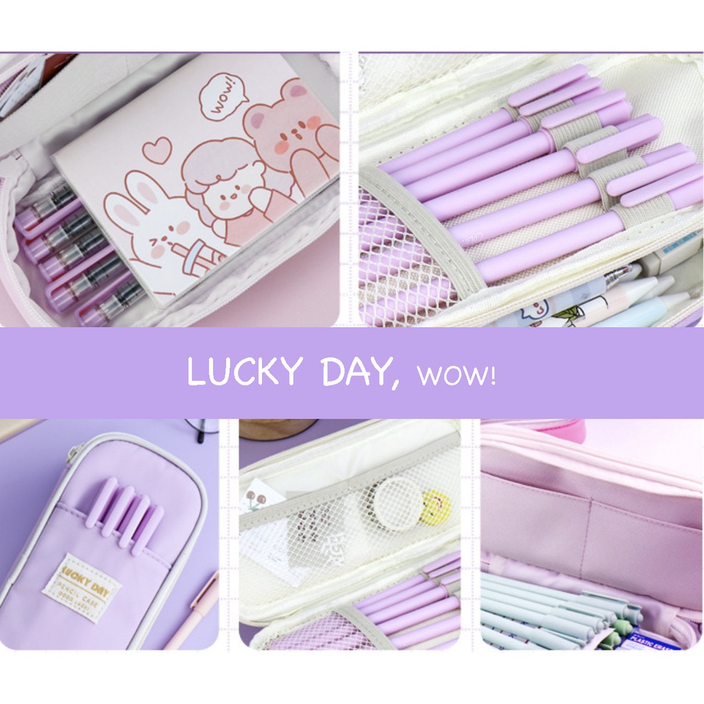 

TXS01 Pen Pencil Case Kotak Tempat Pensil LUCKY DAY Water Resistant Macaron Color MKT